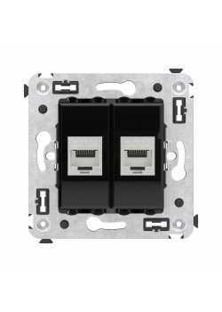 Компьютерная розетка RJ-45 без шторки в стену, кат.6А двойная экранированная, Avanti, черный квадрат