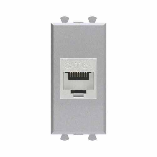 Компьютерная розетка RJ-45 без шторки модульная, кат.6А экранированная, Avanti, закаленная сталь, 1 модуль