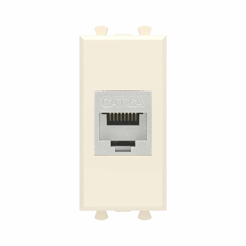 Компьютерная розетка RJ-45 без шторки модульная, кат.6А экранированная, Avanti, ванильная дымка, 1 модуль