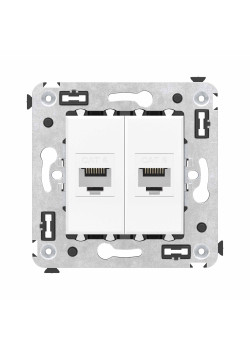 Компьютерная розетка RJ-45 без шторки в стену, кат.6 двойная, Avanti, белое облако