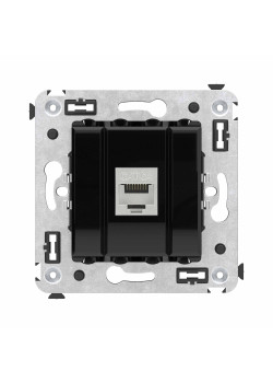 Компьютерная розетка RJ-45 без шторки в стену, кат.6А одинарная экранированная, Avanti, черный квадрат