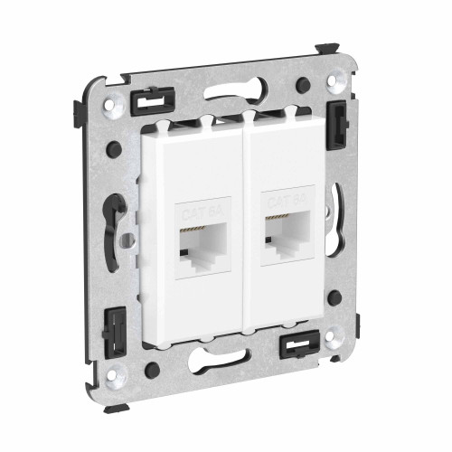Компьютерная розетка RJ-45 без шторки в стену, кат.6A двойная, Avanti, белое облако
