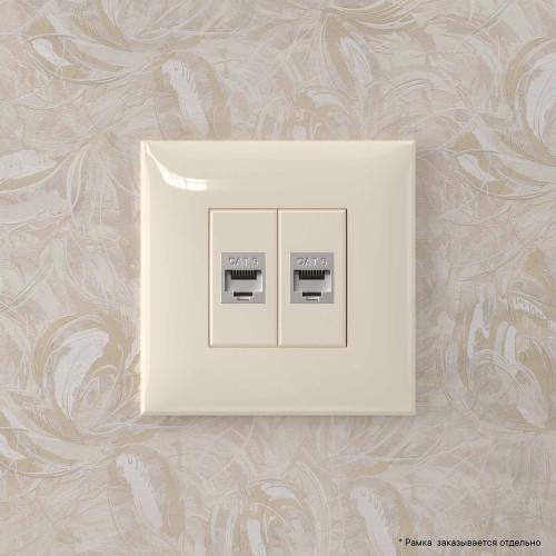 Компьютерная розетка RJ-45 без шторки в стену, кат.6 двойная экранированная, Avanti, ванильная дымка