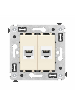 Телефонная розетка RJ-12 без шторки в стену двойная, Avanti, ванильная дымка