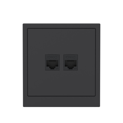 Компьютерная розетка RJ-45 без шторки, кат.6А двойная, KANT, черный уголь