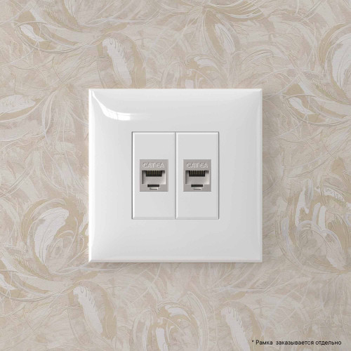 Компьютерная розетка RJ-45 без шторки в стену, кат.6A двойная  экранированная, Avanti, белое облако