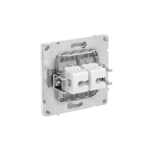 Компьютерная розетка RJ-45 без шторки, кат.5е двойная, KANT, белая магнолия