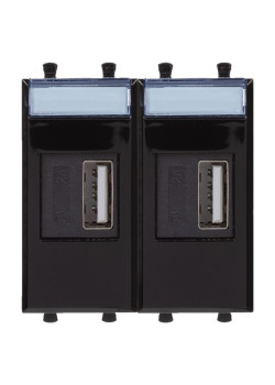 USB зарядное устройство модульное 2.1 А, Avanti, черный квадрат, 2 модуля