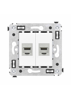 Компьютерная розетка RJ-45 без шторки в стену, кат.6A двойная  экранированная, Avanti, белое облако