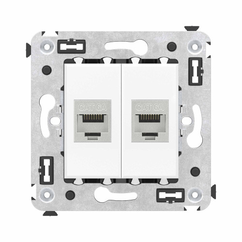 Компьютерная розетка RJ-45 без шторки в стену, кат.6A двойная  экранированная, Avanti, белое облако