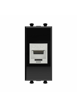 Компьютерная розетка RJ-45 без шторки модульная, кат.6А экранированная, Avanti, черный квадрат, 1 модуль