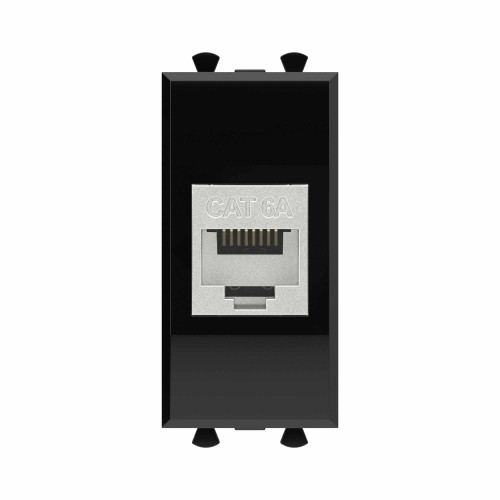 Компьютерная розетка RJ-45 без шторки модульная, кат.6А экранированная, Avanti, черный квадрат, 1 модуль