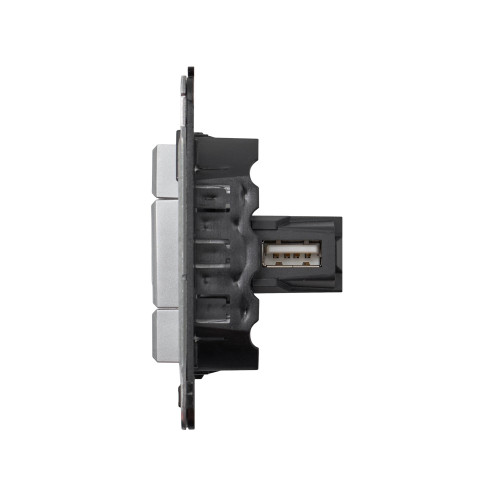 USB 2.0 розетка одинарная в стену, тип А-А, Avanti, закаленная сталь