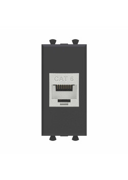 Компьютерная розетка RJ-45 без шторки модульная, кат.6 экранированная, Avanti, черный матовый, 1 модуль