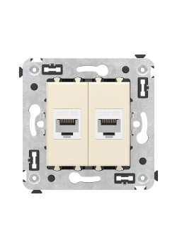 Компьютерная розетка RJ-45 без шторки в стену, кат.5е двойная, Avanti, ванильная дымка