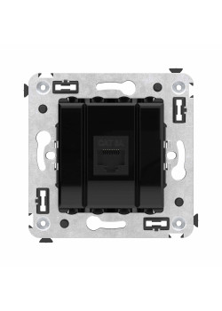 Компьютерная розетка RJ-45 без шторки в стену, кат.6A одинарная, Avanti, черный квадрат