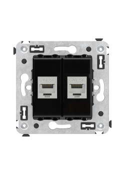 Компьютерная розетка RJ-45 без шторки в стену, кат.5e двойная экранированная, Avanti, черный квадрат