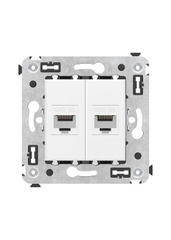 Компьютерная розетка RJ-45 без шторки в стену, кат.5е двойная, Avanti, белое облако