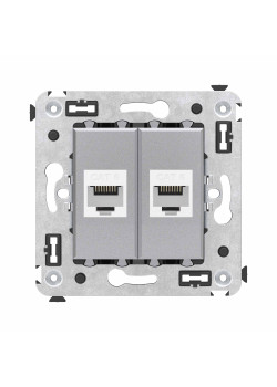 Компьютерная розетка RJ-45 без шторки в стену, кат.6 двойная, Avanti, закаленная сталь