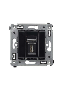USB 2.0 розетка одинарная в стену, тип А-А, Avanti, черный квадрат
