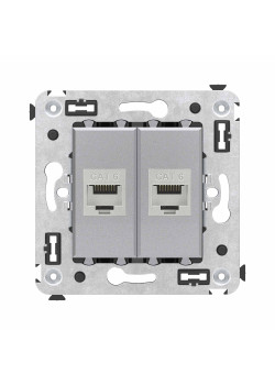 Компьютерная розетка RJ-45 без шторки в стену, кат.6 двойная экранированная, Avanti, закаленная сталь