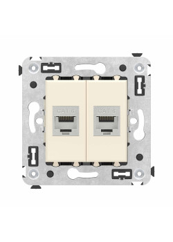 Компьютерная розетка RJ-45 без шторки в стену, кат.6 двойная экранированная, Avanti, ванильная дымка