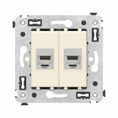 Компьютерная розетка RJ-45 без шторки в стену, кат.6 двойная экранированная, Avanti, ванильная дымка