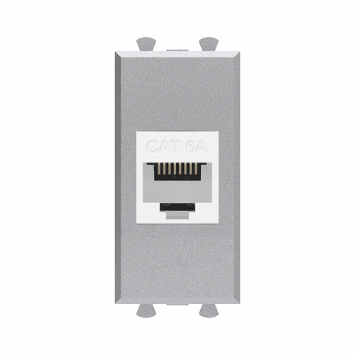 Компьютерная розетка RJ-45 без шторки модульная, кат.6А, Avanti, закаленная сталь, 1 модуль