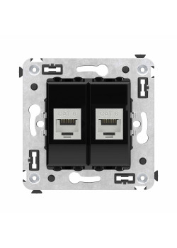 Компьютерная розетка RJ-45 без шторки в стену, кат.6 двойная экранированная, Avanti, черный квадрат