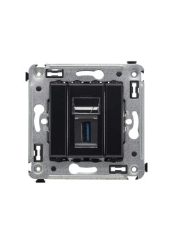 USB 3.0 розетка одинарная в стену, тип А-А, Avanti, черный квадрат