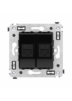 Компьютерная розетка RJ-45 без шторки в стену, кат.6 двойная, Avanti, черный квадрат