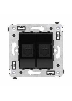 Компьютерная розетка RJ-45 без шторки в стену, кат.6А двойная, Avanti, черный квадрат