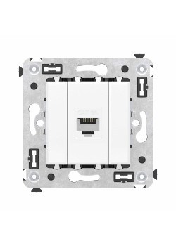 Компьютерная розетка RJ-45 без шторки в стену, кат.6A одинарная, Avanti, белое облако