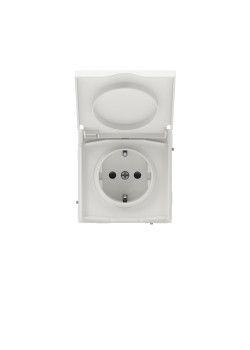 Розетка силовая, 2P+E, с з/ш, с крышкой, IP44, KANT, белый песок
