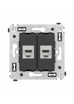 Компьютерная розетка RJ-45 без шторки в стену, кат.6А двойная экранированная, Avanti, черный матовый