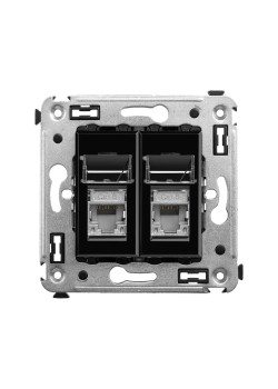 Компьютерная розетка RJ-45 в стену, кат.6 двойная экранированная, Avanti, черный квадрат