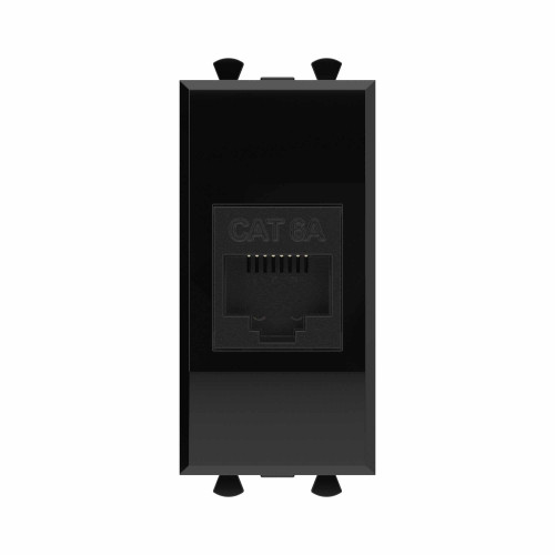 Компьютерная розетка RJ-45 без шторки модульная, кат.6А, Avanti, черный квадрат, 1 модуль