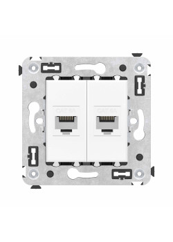 Компьютерная розетка RJ-45 без шторки в стену, кат.6A двойная, Avanti, белое облако