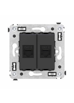 Компьютерная розетка RJ-45 без шторки в стену, кат.6 двойная, Avanti, черный матовый