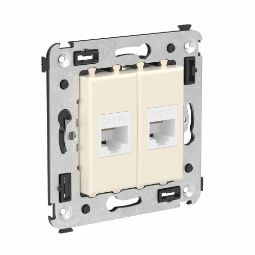 Компьютерная розетка RJ-45 без шторки в стену, кат.6А двойная, Avanti, ванильная дымка