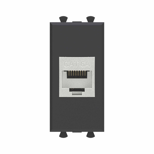 Компьютерная розетка RJ-45 без шторки модульная, кат.6А экранированная, Avanti, черный матовый, 1 модуль